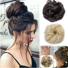 Load image into Gallery viewer, 100% Natural Curly Messy Bun Hair Piece Scrunchie Hair Extensions as Human Grey