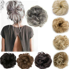 Load image into Gallery viewer, 100% Natural Curly Messy Bun Hair Piece Scrunchie Hair Extensions as Human Grey